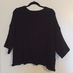 Quarter Length Black Sweater with Fringe Detail